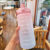 2 liter Cute Water Bottle with Stickers Straw Bounce Pink no Stickers